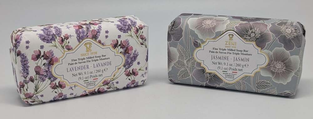 2 pcs ZENI Fine Triple Milled ITALIAN Bar Soap Lavender & Jasmine - 9.1 oz each